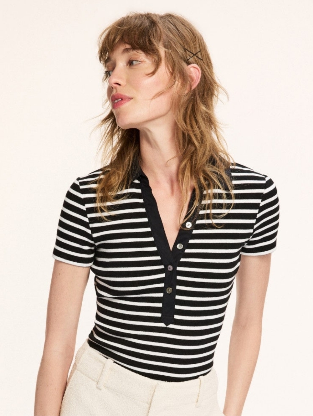 Veronica Beard Kearny Tee Collar Short Sleeves Size M